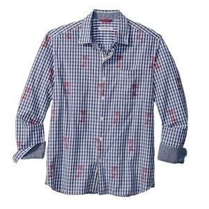 Tommy Bahama Button Down Shirt Palm  Gingham Checkered in Ocean Deep Women L EUC